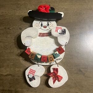 Festive Snowman Welcome Sign - White and Red